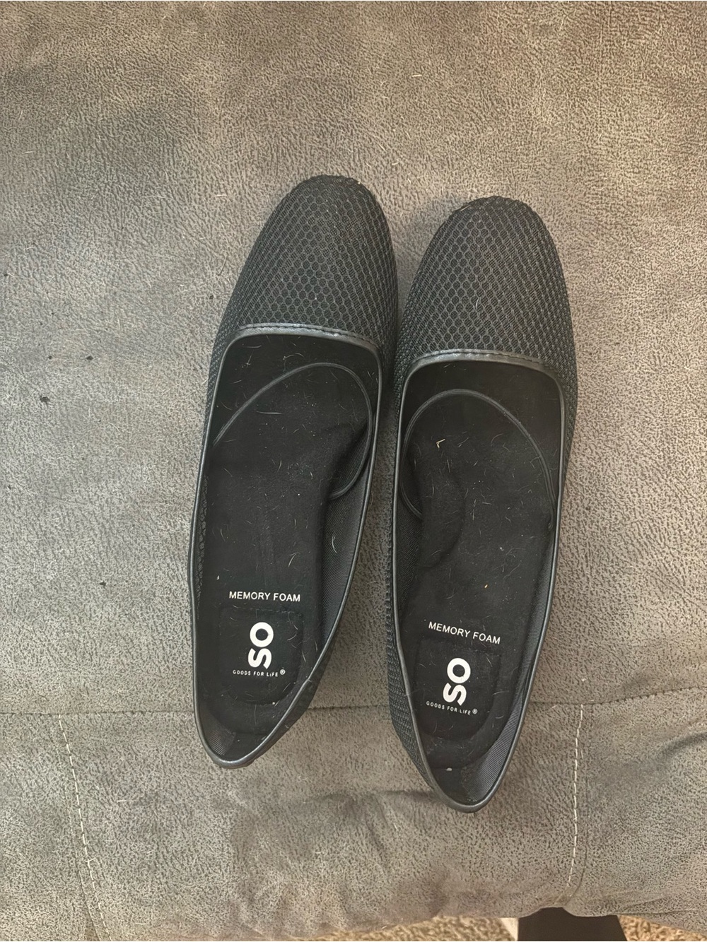 SO Black Textured Memory Foam Slip-On Flats